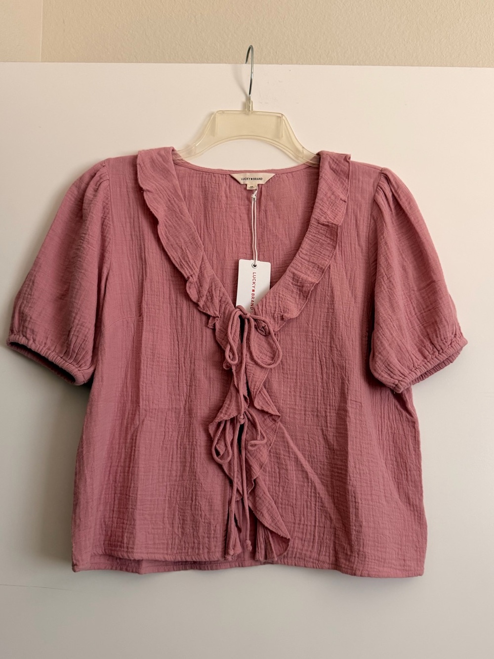 NWT Lucky Brand Ruffle Tie Front Cotton Top
